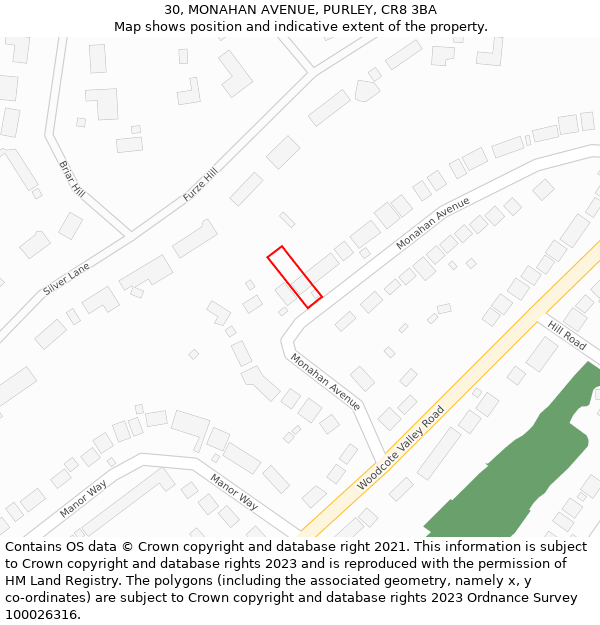 30, MONAHAN AVENUE, PURLEY, CR8 3BA: Location map and indicative extent of plot