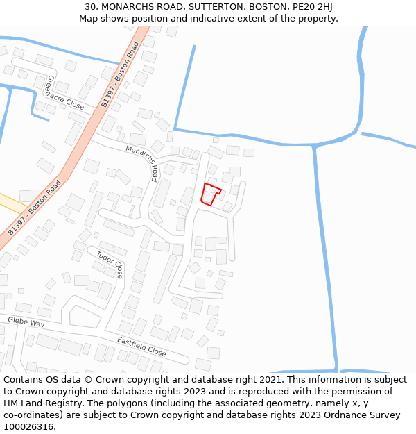 30, MONARCHS ROAD, SUTTERTON, BOSTON, PE20 2HJ: Location map and indicative extent of plot