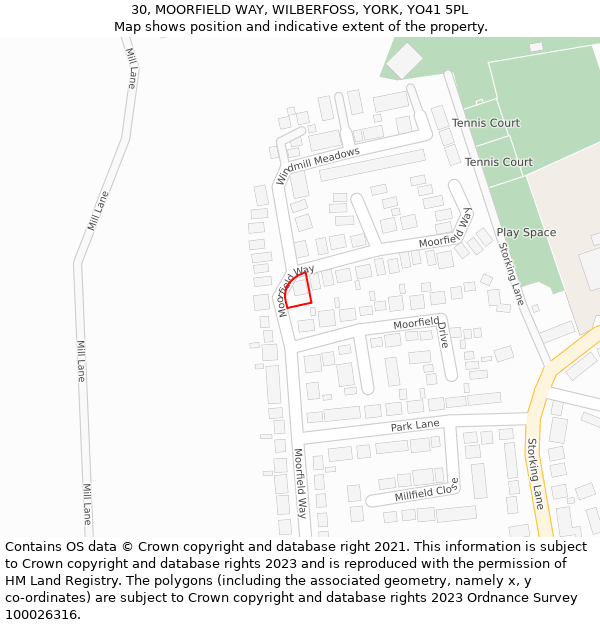 30, MOORFIELD WAY, WILBERFOSS, YORK, YO41 5PL: Location map and indicative extent of plot