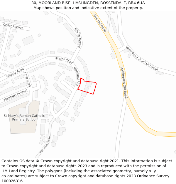 30, MOORLAND RISE, HASLINGDEN, ROSSENDALE, BB4 6UA: Location map and indicative extent of plot