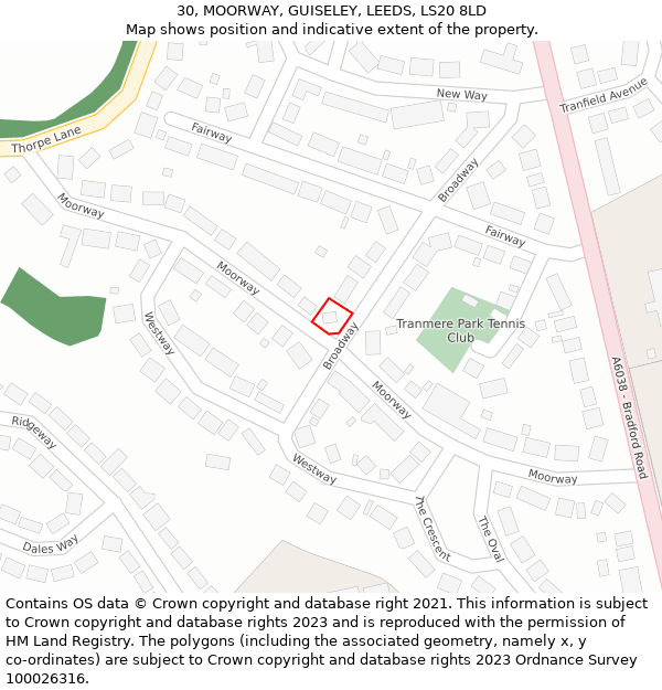 30, MOORWAY, GUISELEY, LEEDS, LS20 8LD: Location map and indicative extent of plot