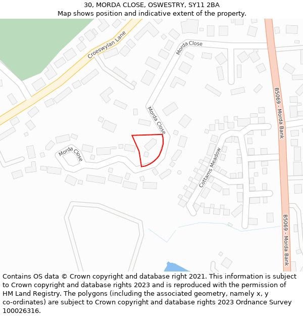 30, MORDA CLOSE, OSWESTRY, SY11 2BA: Location map and indicative extent of plot