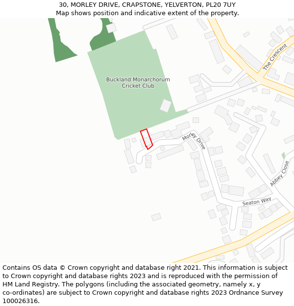 30, MORLEY DRIVE, CRAPSTONE, YELVERTON, PL20 7UY: Location map and indicative extent of plot