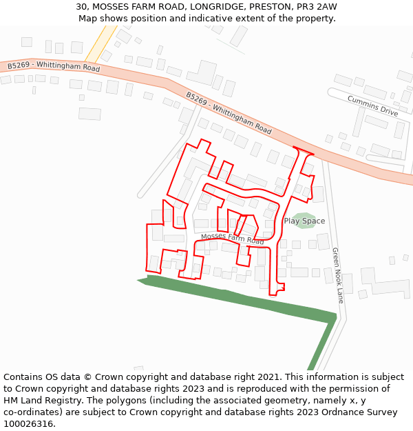 30, MOSSES FARM ROAD, LONGRIDGE, PRESTON, PR3 2AW: Location map and indicative extent of plot