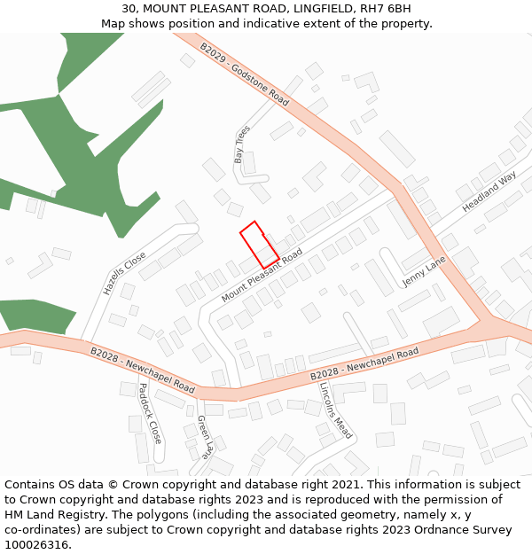 30, MOUNT PLEASANT ROAD, LINGFIELD, RH7 6BH: Location map and indicative extent of plot
