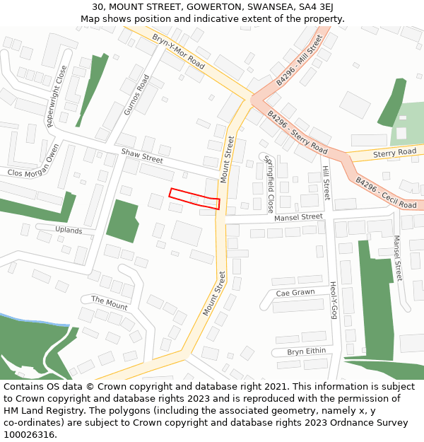 30, MOUNT STREET, GOWERTON, SWANSEA, SA4 3EJ: Location map and indicative extent of plot