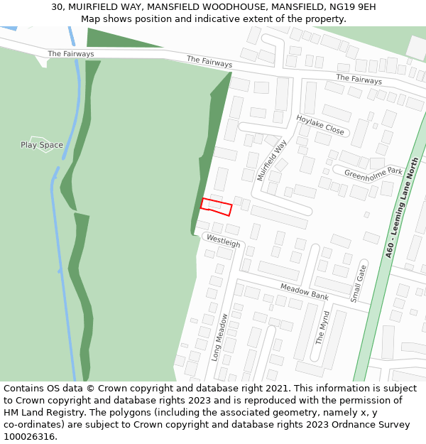 30, MUIRFIELD WAY, MANSFIELD WOODHOUSE, MANSFIELD, NG19 9EH: Location map and indicative extent of plot