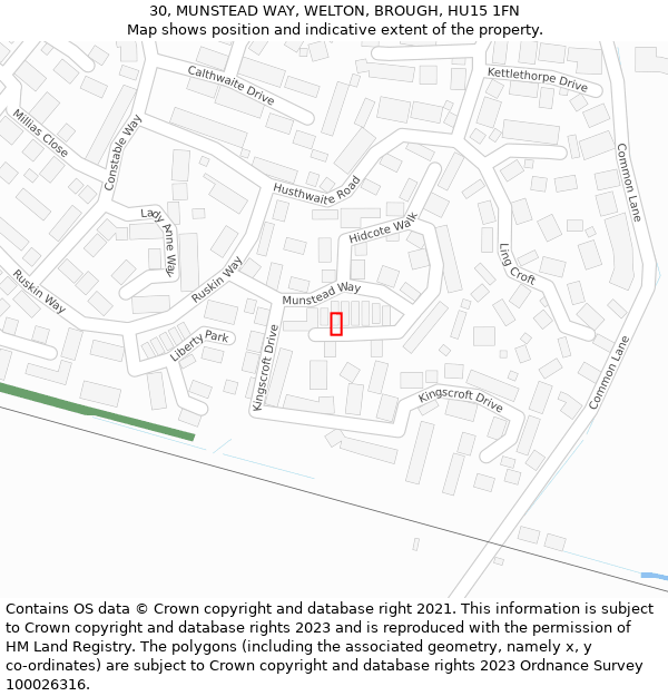 30, MUNSTEAD WAY, WELTON, BROUGH, HU15 1FN: Location map and indicative extent of plot