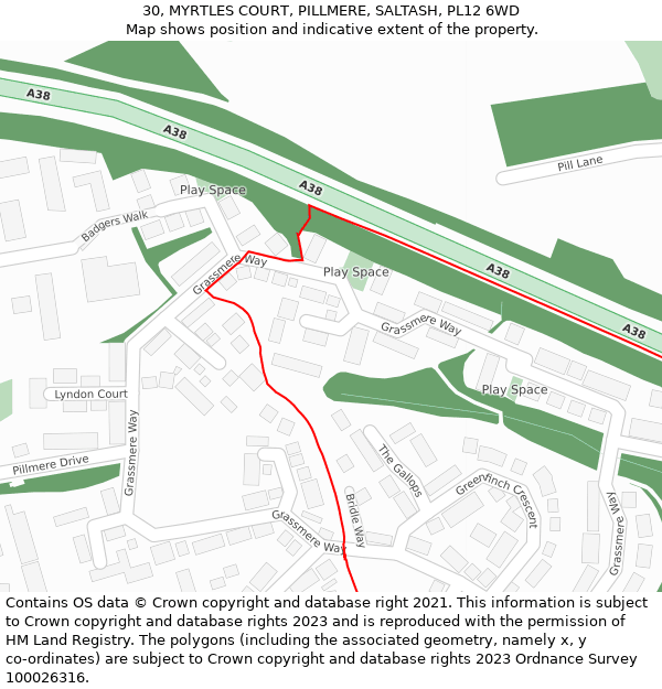 30, MYRTLES COURT, PILLMERE, SALTASH, PL12 6WD: Location map and indicative extent of plot