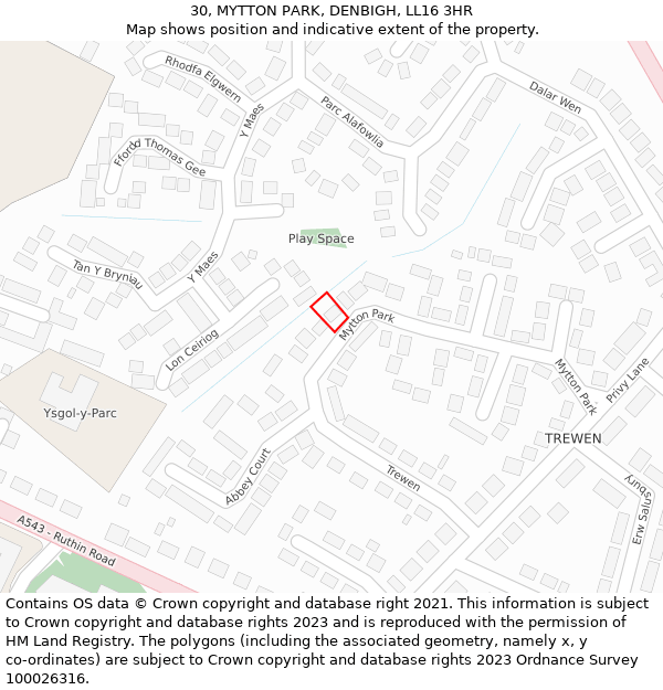 30, MYTTON PARK, DENBIGH, LL16 3HR: Location map and indicative extent of plot