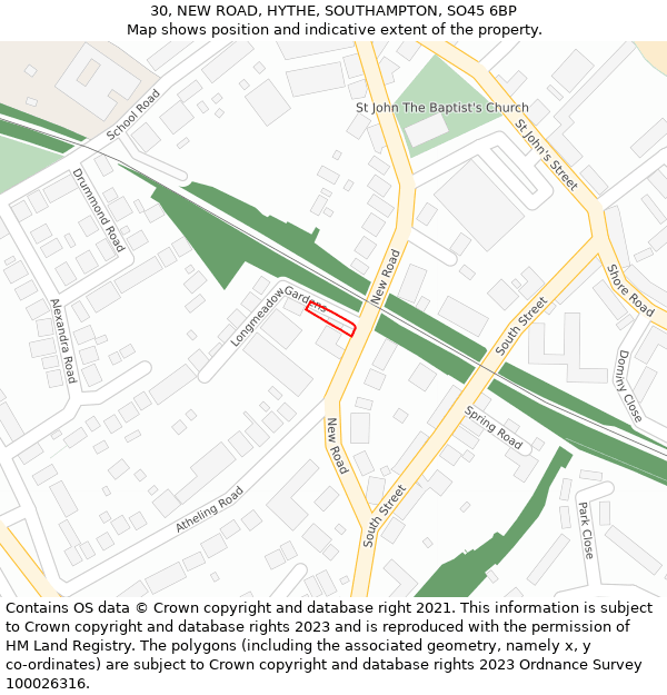 30, NEW ROAD, HYTHE, SOUTHAMPTON, SO45 6BP: Location map and indicative extent of plot