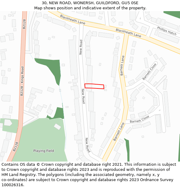 30, NEW ROAD, WONERSH, GUILDFORD, GU5 0SE: Location map and indicative extent of plot