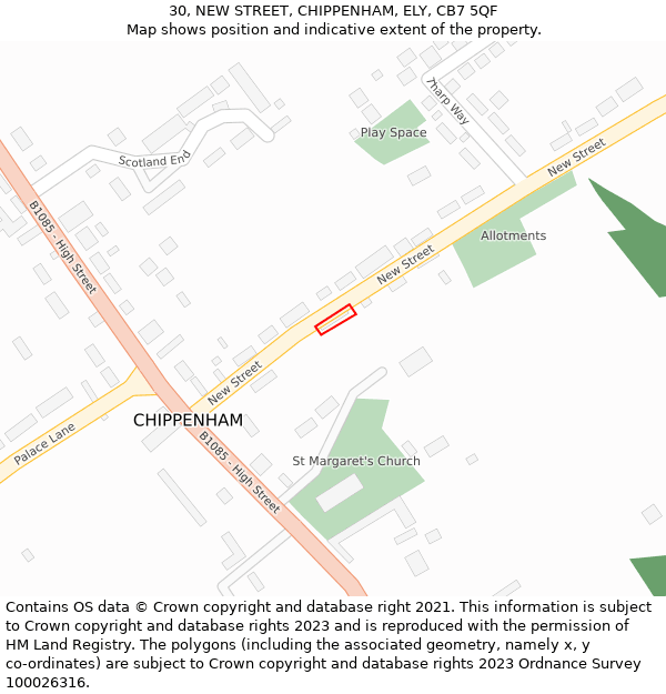 30, NEW STREET, CHIPPENHAM, ELY, CB7 5QF: Location map and indicative extent of plot