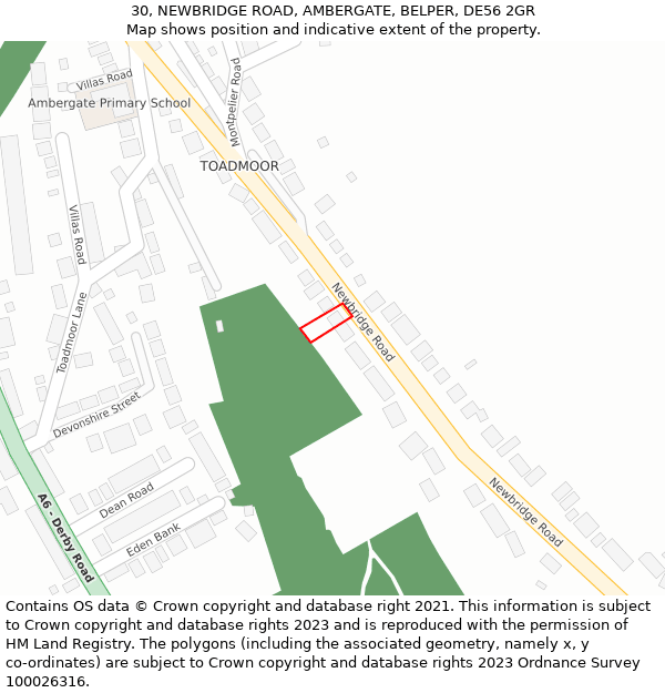 30, NEWBRIDGE ROAD, AMBERGATE, BELPER, DE56 2GR: Location map and indicative extent of plot