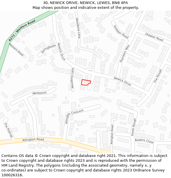 30, NEWICK DRIVE, NEWICK, LEWES, BN8 4PA: Location map and indicative extent of plot