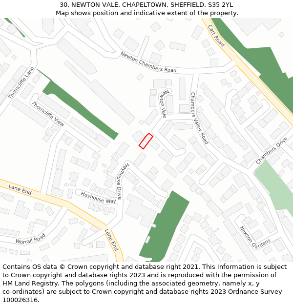30, NEWTON VALE, CHAPELTOWN, SHEFFIELD, S35 2YL: Location map and indicative extent of plot