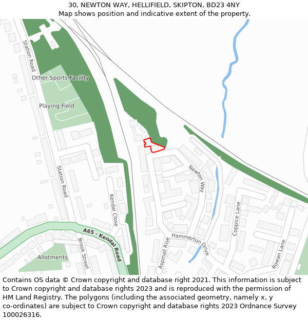 30, NEWTON WAY, HELLIFIELD, SKIPTON, BD23 4NY: Location map and indicative extent of plot