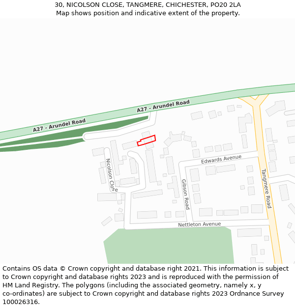 30, NICOLSON CLOSE, TANGMERE, CHICHESTER, PO20 2LA: Location map and indicative extent of plot