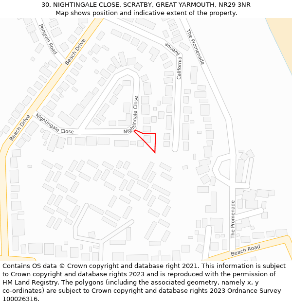 30, NIGHTINGALE CLOSE, SCRATBY, GREAT YARMOUTH, NR29 3NR: Location map and indicative extent of plot