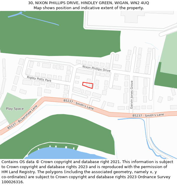 30, NIXON PHILLIPS DRIVE, HINDLEY GREEN, WIGAN, WN2 4UQ: Location map and indicative extent of plot