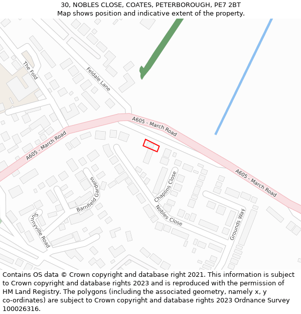 30, NOBLES CLOSE, COATES, PETERBOROUGH, PE7 2BT: Location map and indicative extent of plot