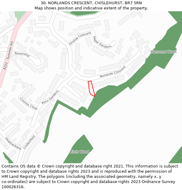 30, NORLANDS CRESCENT, CHISLEHURST, BR7 5RN: Location map and indicative extent of plot