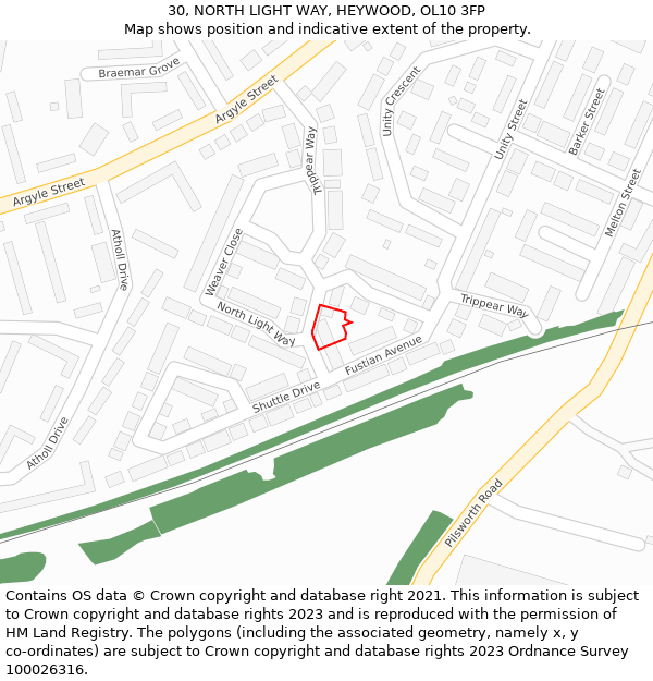 30, NORTH LIGHT WAY, HEYWOOD, OL10 3FP: Location map and indicative extent of plot