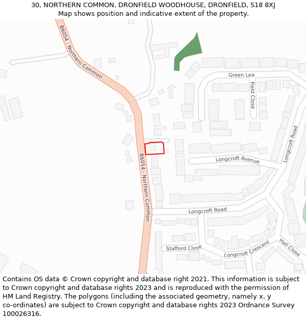 30, NORTHERN COMMON, DRONFIELD WOODHOUSE, DRONFIELD, S18 8XJ: Location map and indicative extent of plot