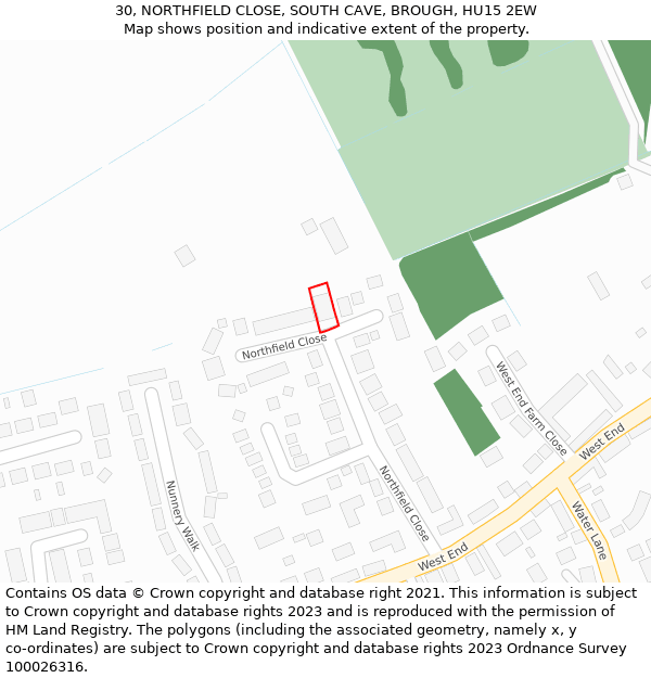 30, NORTHFIELD CLOSE, SOUTH CAVE, BROUGH, HU15 2EW: Location map and indicative extent of plot