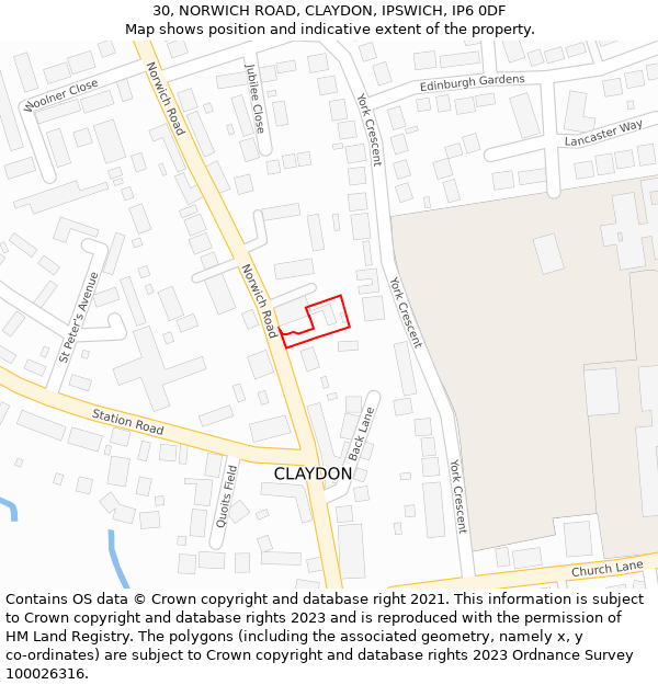 30, NORWICH ROAD, CLAYDON, IPSWICH, IP6 0DF: Location map and indicative extent of plot