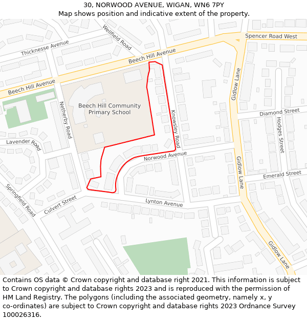 30, NORWOOD AVENUE, WIGAN, WN6 7PY: Location map and indicative extent of plot