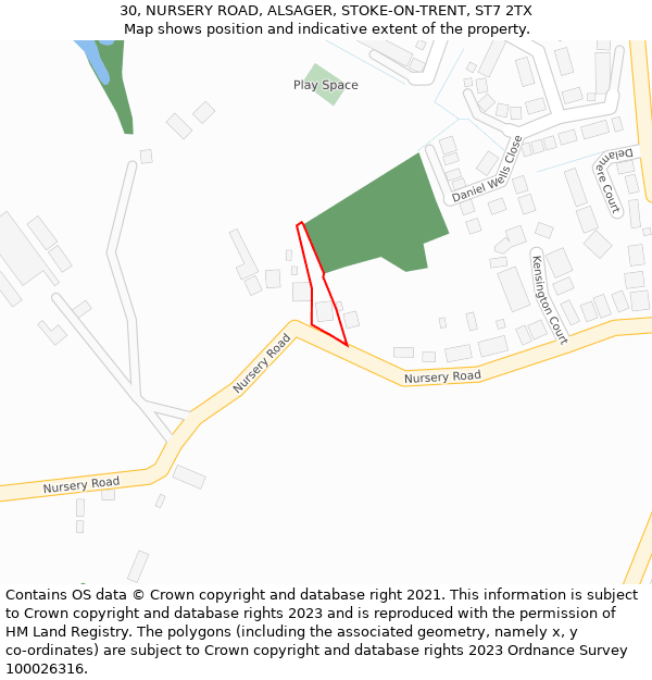 30, NURSERY ROAD, ALSAGER, STOKE-ON-TRENT, ST7 2TX: Location map and indicative extent of plot