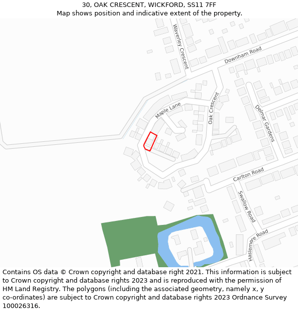 30, OAK CRESCENT, WICKFORD, SS11 7FF: Location map and indicative extent of plot