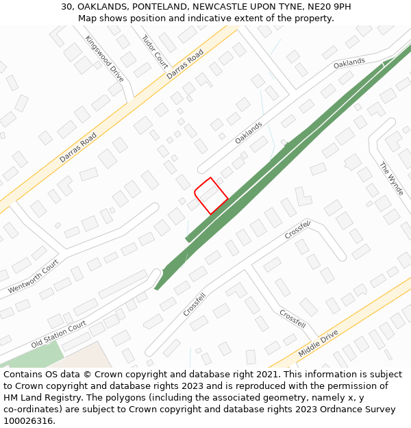 30, OAKLANDS, PONTELAND, NEWCASTLE UPON TYNE, NE20 9PH: Location map and indicative extent of plot