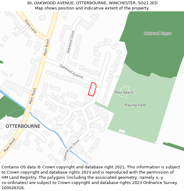 30, OAKWOOD AVENUE, OTTERBOURNE, WINCHESTER, SO21 2ED: Location map and indicative extent of plot