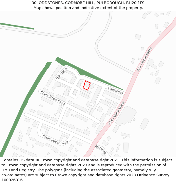 30, ODDSTONES, CODMORE HILL, PULBOROUGH, RH20 1FS: Location map and indicative extent of plot