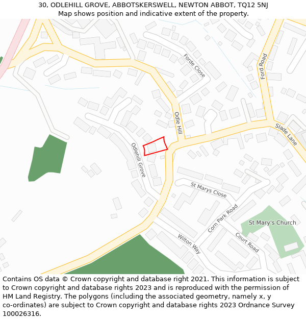 30, ODLEHILL GROVE, ABBOTSKERSWELL, NEWTON ABBOT, TQ12 5NJ: Location map and indicative extent of plot