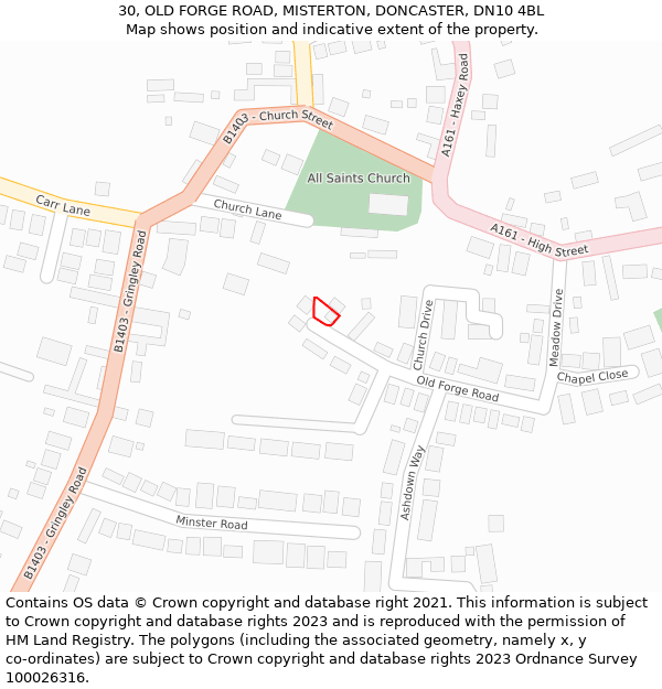 30, OLD FORGE ROAD, MISTERTON, DONCASTER, DN10 4BL: Location map and indicative extent of plot