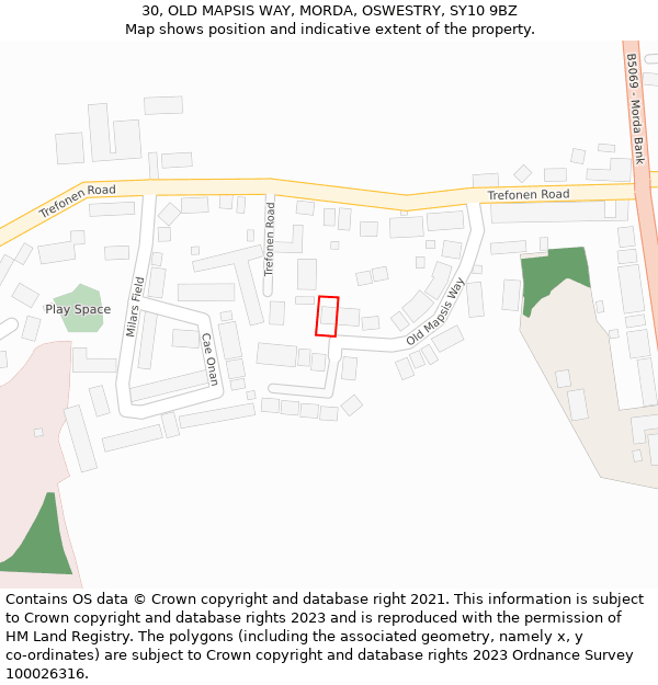 30, OLD MAPSIS WAY, MORDA, OSWESTRY, SY10 9BZ: Location map and indicative extent of plot