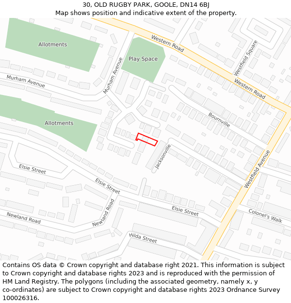 30, OLD RUGBY PARK, GOOLE, DN14 6BJ: Location map and indicative extent of plot