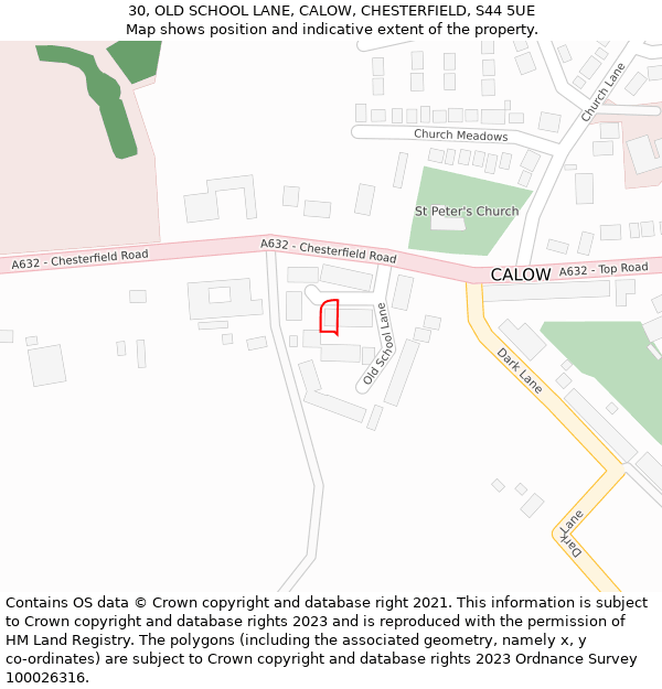 30, OLD SCHOOL LANE, CALOW, CHESTERFIELD, S44 5UE: Location map and indicative extent of plot