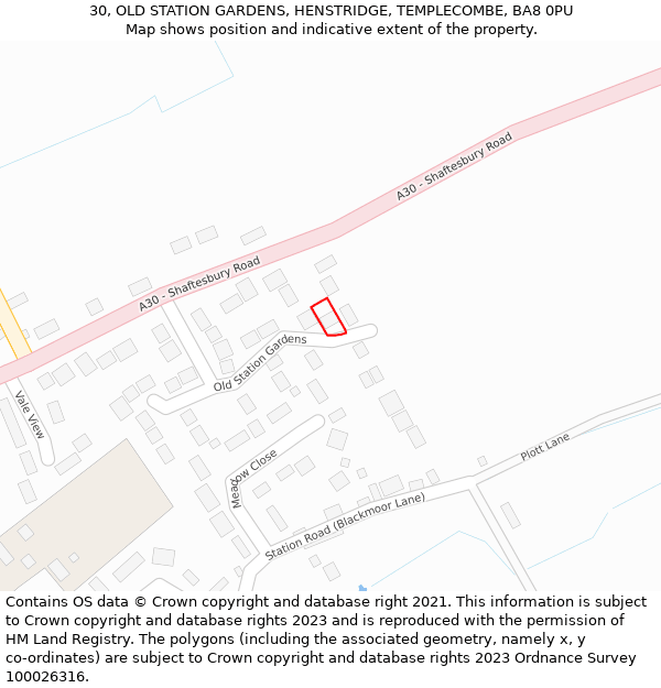 30, OLD STATION GARDENS, HENSTRIDGE, TEMPLECOMBE, BA8 0PU: Location map and indicative extent of plot