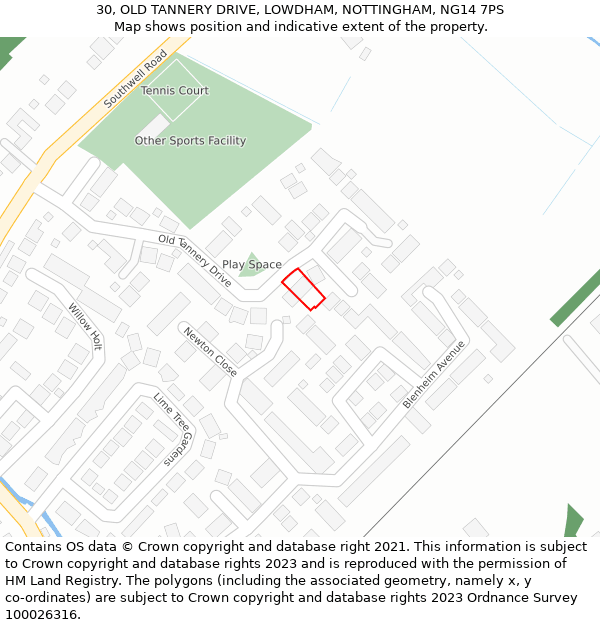 30, OLD TANNERY DRIVE, LOWDHAM, NOTTINGHAM, NG14 7PS: Location map and indicative extent of plot