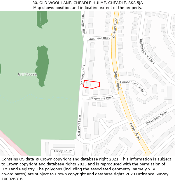 30, OLD WOOL LANE, CHEADLE HULME, CHEADLE, SK8 5JA: Location map and indicative extent of plot