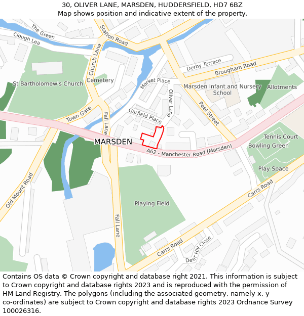 30, OLIVER LANE, MARSDEN, HUDDERSFIELD, HD7 6BZ: Location map and indicative extent of plot