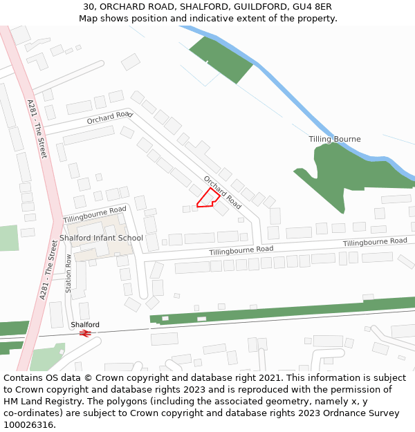 30, ORCHARD ROAD, SHALFORD, GUILDFORD, GU4 8ER: Location map and indicative extent of plot