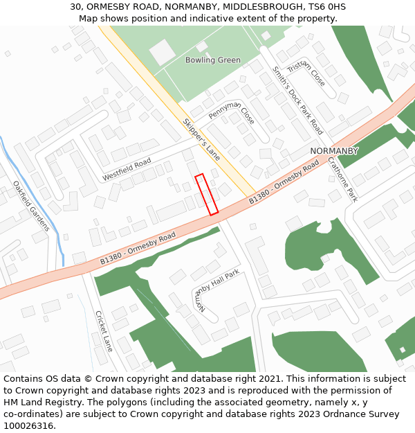 30, ORMESBY ROAD, NORMANBY, MIDDLESBROUGH, TS6 0HS: Location map and indicative extent of plot