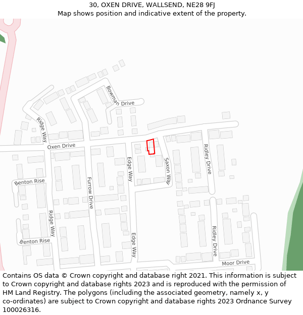 30, OXEN DRIVE, WALLSEND, NE28 9FJ: Location map and indicative extent of plot