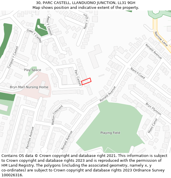 30, PARC CASTELL, LLANDUDNO JUNCTION, LL31 9GH: Location map and indicative extent of plot