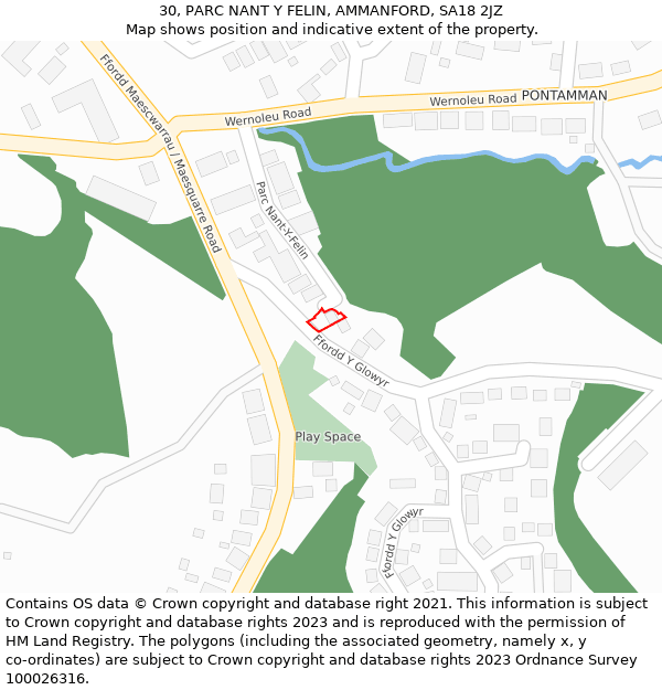 30, PARC NANT Y FELIN, AMMANFORD, SA18 2JZ: Location map and indicative extent of plot